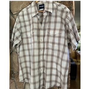Wrangler Mens XXL Plaid Short Sleeve Western Pearl Snap Shirt Tan